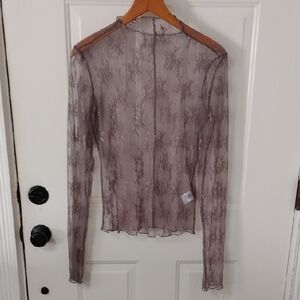 Elegant Sheer Lace Blouse - Purple